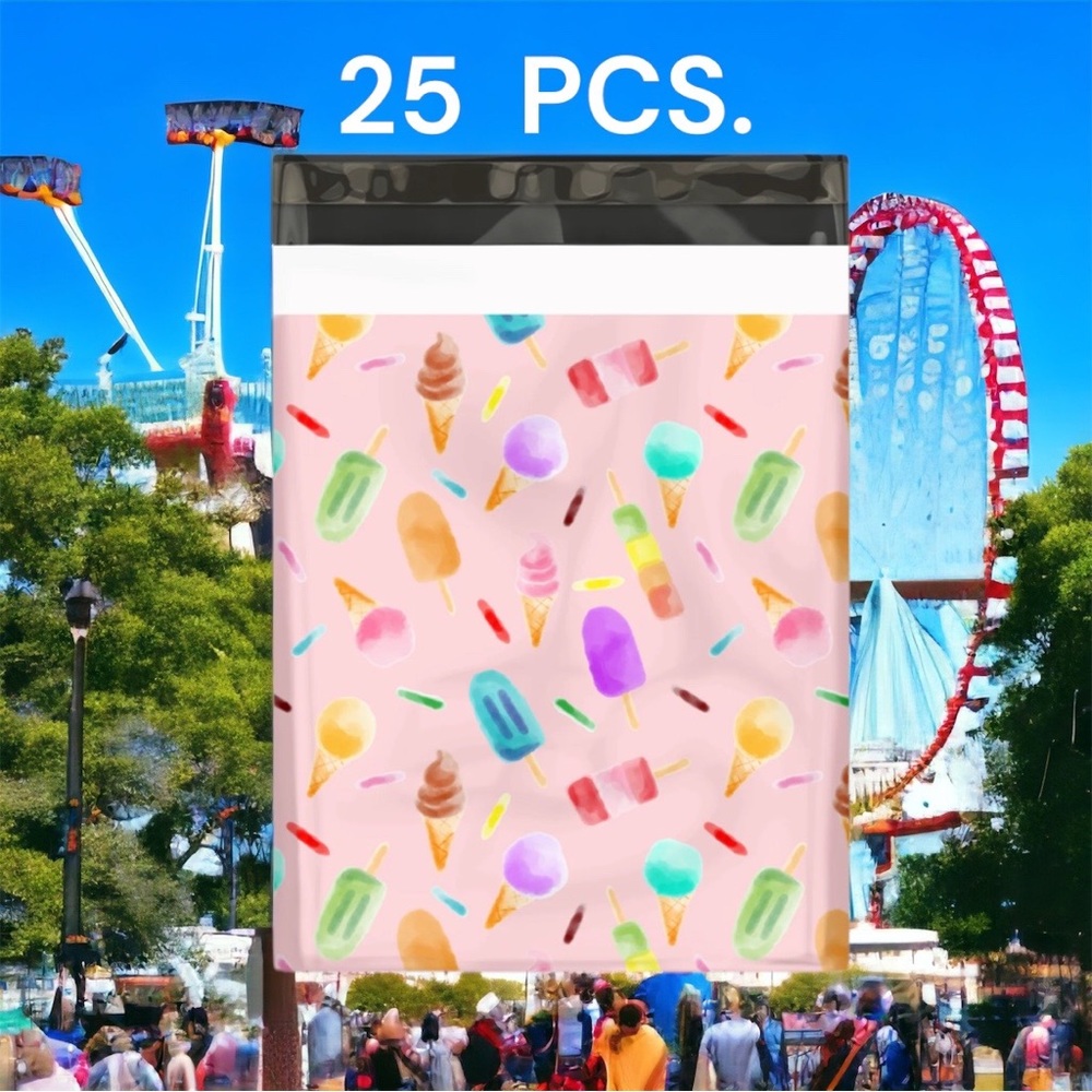 25 10X13 Poly Mailers, Ice Cream , Shipping Envelopes, PRICE IS FIRM - Picture 2 of 6